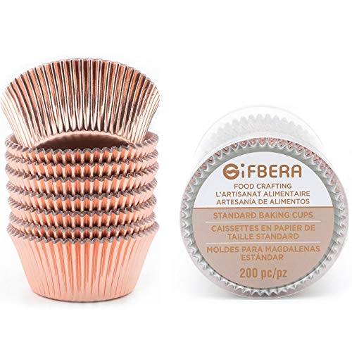 Product Cover Gifbera Rose Gold Foil Cupcake Liners Standard Muffin Wrappers Baking Cups for Christmas Birthday Wedding, 200 Count