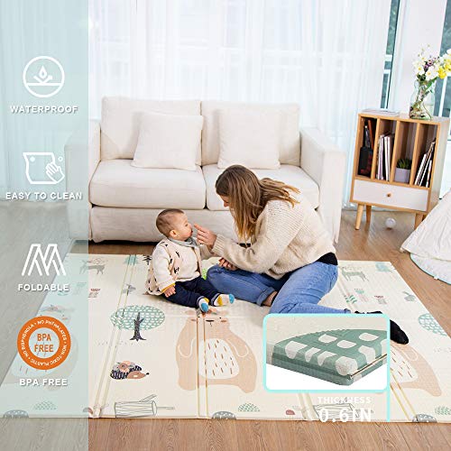 Product Cover Baby Play mat, playmat,Baby mat Folding Extra Large Thick Foam Crawling playmats Reversible Waterproof Portable playmat for Babies (Bear)