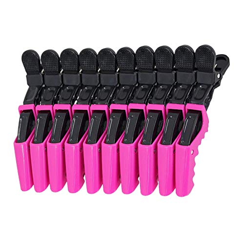 Product Cover F-BBKO 10pcs Salon Croc Hair Styling Clips-Sectioning Plastic Alligator Hair Clip For Thick Hair-Non-Slip DIY Accessories Hairgrip for Women and Girls (Rose Red)