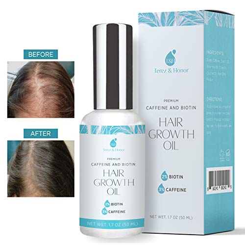 Product Cover Hair Growth Oil with 2% Biotin 3% Caffeine- Castor Oil, Rosemary Oil, for Stronger, Thicker, Longer Hair and Stimulate New Hair Growth 1.7 oz