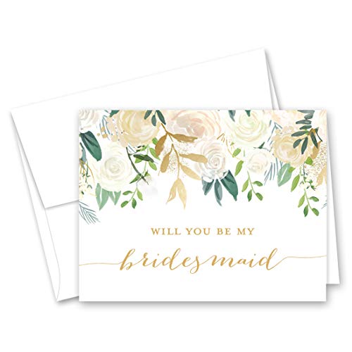 Product Cover White Gold Floral Will You be My Bridesmaid Card, Bridesmaid Proposal Card, Maid of Honor Card - Set of 10