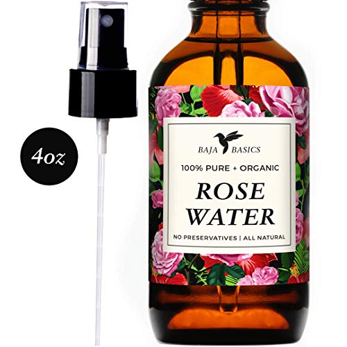 Product Cover Rose Water 100% Pure Toner and Spray by Baja Basics For Skin, Hair and Aromatherapy Large 4oz