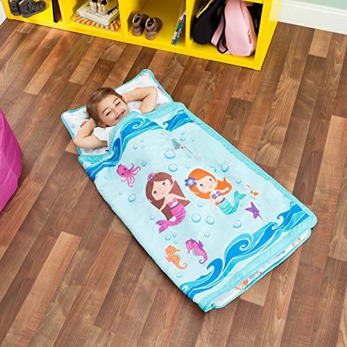 Product Cover Everyday Kids Toddler Nap Mat with Removable Pillow -Underwater Mermaids- Carry Handle with Fastening Straps Closure, Rollup Design, Soft Microfiber for Preschool, Daycare Sleeping Bag, Ages 2-4 years