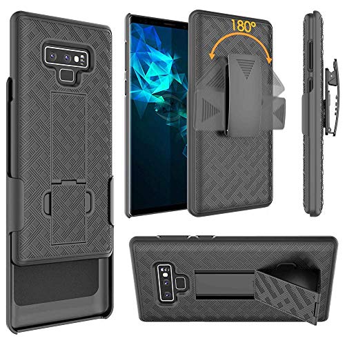 Product Cover Samsung Galaxy Note 9 Belt Clip Holster Case, [ZASE] Design Galaxy Note9 Holster Slim Fit Armor Shell Protective Case Defender Swivel Belt Clip [Built-in Kickstand] (Black Holster Combo Case)