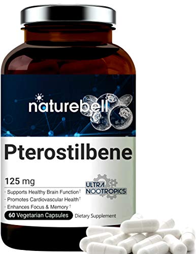Product Cover Maximum Strength Pterostilbene 125mg, 60 Capsules, Strongly Supports Healthy Aging, Longevity and Enhances Memory, Concentration and Cardio Health, No GMOs and Made in USA.