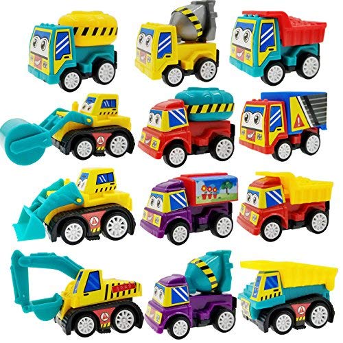 Product Cover tonmp Pull Back Vehicle car, 12 Pack Assorted Mini Construction Plastic Vehicle Set, Pull Back Truck and car Toys for Boys Kids Child Party Favors,Pull Back and go car Toy Play Set