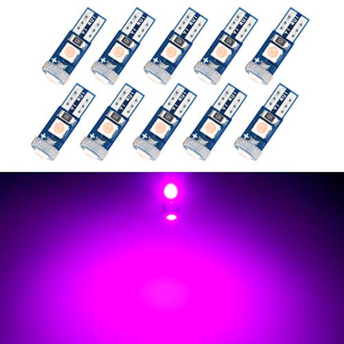 Product Cover T5 LED Bulb Dashboard Dash Lights Pink Purple 3030 SMD Wedge Base for Car Truck Instrument Indicator Air Conditioning AC Lamp Auto Interior Accessories Kit Bright 12V 1W 1 Year Warranty 10 Pack【1797】