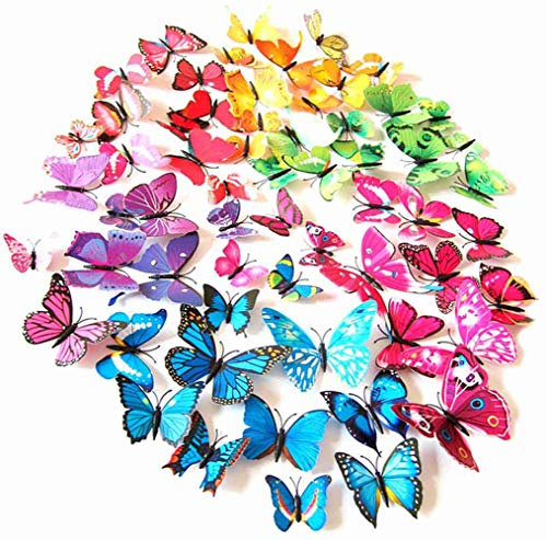 Product Cover PrettyFNT 72PCS 3D Colorful Butterfly Wall Stickers,DIY Art Decoration Crafts for Classroom Office Bedroom Bathroom Living Room with Magnets and Glue Sticker Set