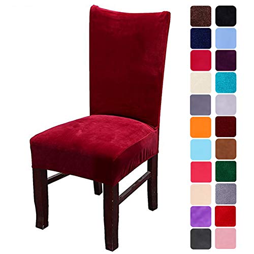Product Cover smiry Velvet Stretch Dining Room Chair Covers Soft Removable Dining Chair Slipcovers Set of 6, Wine Red