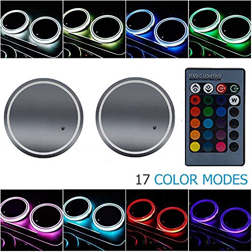 Product Cover LED Cup Holder Light, MASO 2x Colorful LED Car Cup Holder Pad Mat With Waterproof Bottle Drinks Coaster Built-in Lamp, Mini USB Rechargeable Car Interior Atmosphere Light, with remote control