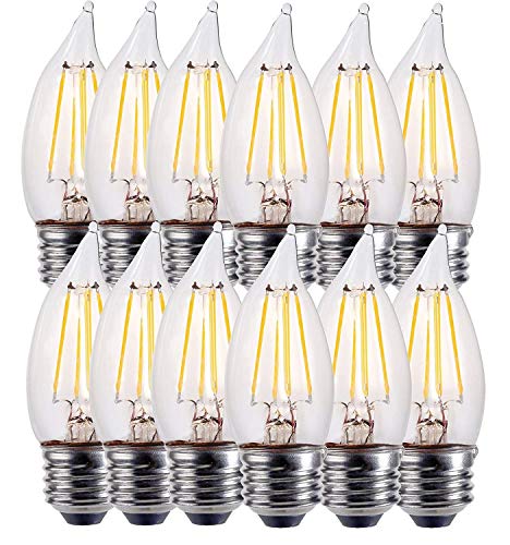 Product Cover E26 LED Candelabra Bulb 60W Equivalent Dimmable LED Chandelier Light Bulbs 4.5W 450LM Flame Tip Candelabra LED Bulbs UL Listed,3 Year Warranty,2700K (Warm White,12Pack)