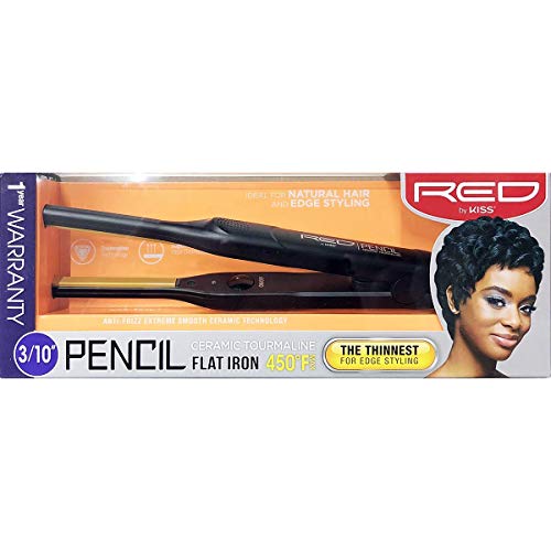 Product Cover Kiss Products Red Ceramic Tourmaline 3/10 Inch Pencil Flat Iron, 1.01 Pound