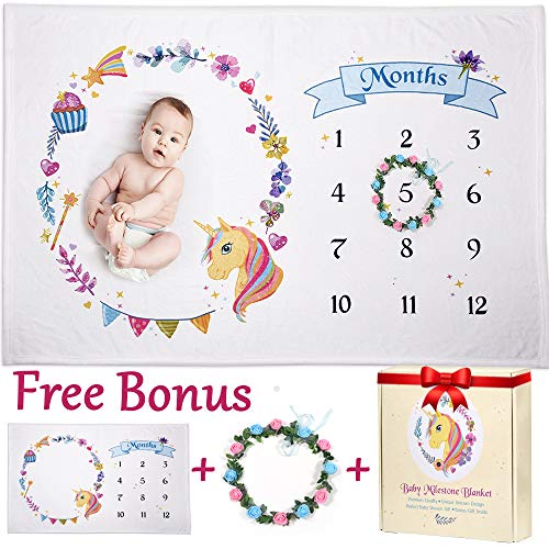 Product Cover Baby Milestone Blanket for Girl, Boy | Unicorn | Large 60