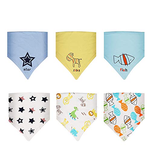 Product Cover 6PCS 100% Natural Organic Cotton Baby Drool Bibs - Super Water Absorption and Soft Saliva Towel for Teething and Drooling Boys & Girls from 0-5 Years Old