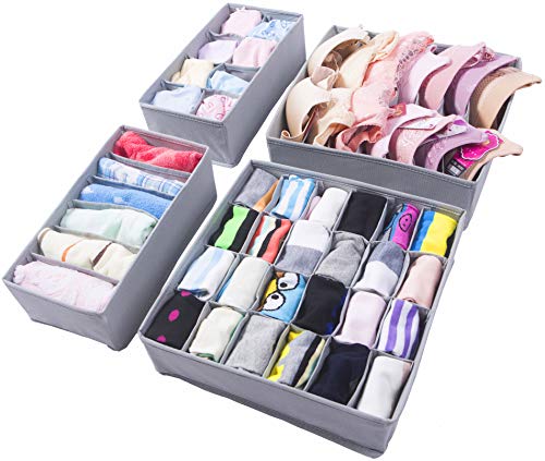 Product Cover Amelitory Underwear Organizer Drawer Divider Foldable for Bras Panties Socks Ties 4 Set, Gray