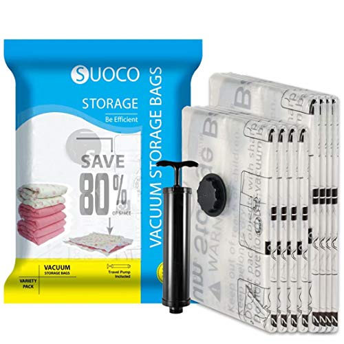 Product Cover SUOCO Vacuum Storage Bags 8 Pack (4 x Large, 4 x Jumbo) Space Saver Compression Bags with Hand Pump