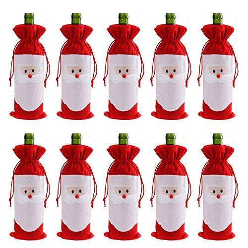 Product Cover Gizhome 10 Piece Santa Claus Christmas Drawstring Red Wine Bottle Cover Bags for Home Dinner Party Decoration Table Decor X-Mas Gift