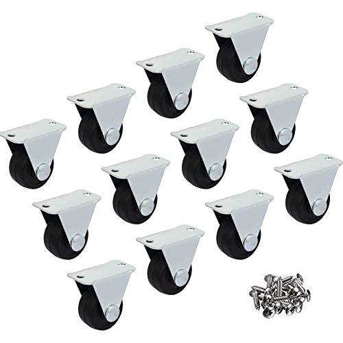 Product Cover Gizhome 12 Pack 1-inch Dia Rubber Single Wheel Rigid Non-Swivel Top Plate Fixed Casters
