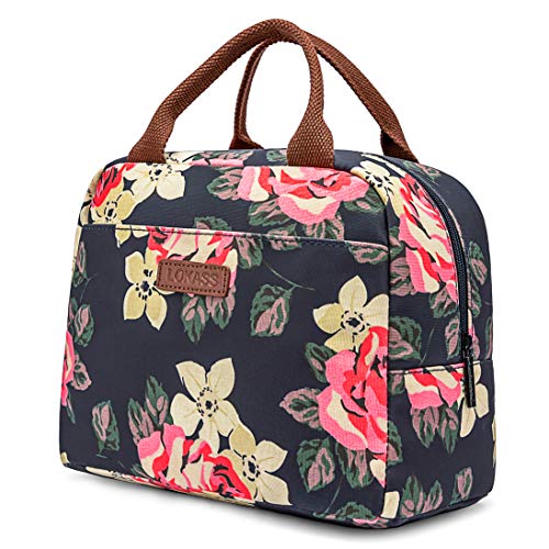 Product Cover LOKASS Lunch Bag Cooler Bag Women Tote Bag Insulated Lunch Box Water-resistant Thermal Lunch Bag Soft Liner Lunch Bags for women/Picnic/Boating/Beach/Fishing/Work (Peony)