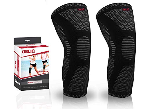 Product Cover OBLIQ Sport Knee Cap Support Compression Sleeve for Running, Tennis, Football, Pain Relief (1 Pair) (Black, X-Large(18.5-22.5 Inches))