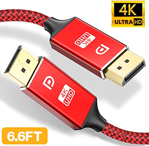 Product Cover DisplayPort Cable,Capshi 4K DP Cable Nylon Braided -(4K@60Hz, 1440p@144Hz) Display Port Cable Ultra High Speed DisplayPort to DisplayPort Cable 6.6ft for Laptop PC TV etc- Gaming Monitor Cable(Red)