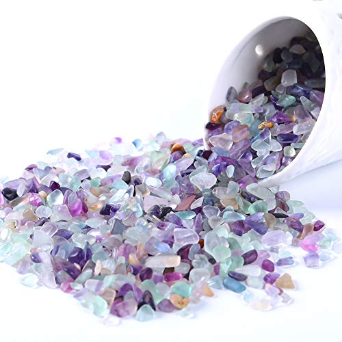 Product Cover KINGYAO Flourite Crystals 1 lb Tumbled Chips Crushed Quartz Crystal Stone Crystals and Healing Stones Reiki Chakra Stone Making Home Decoration (Flourite)