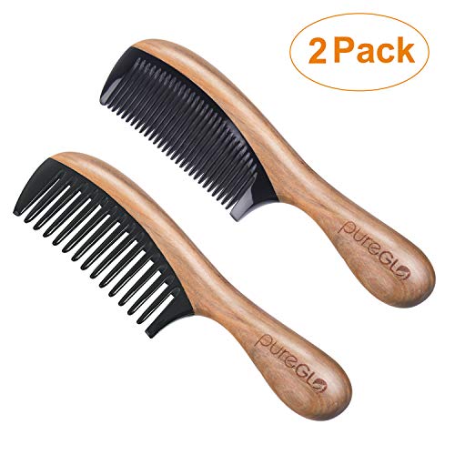Product Cover Wooden Hair Combs [Gift Box] - pureGLO Anti-Static Detangling Comb Set for Men Women Kids - Fine and Wide Tooth Combs for Straight Curly Wavy Dry Wet Thick or Fine Hair