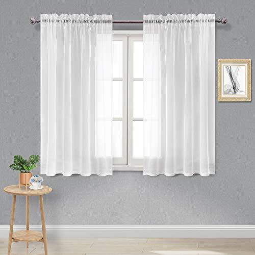 Product Cover DWCN White Sheer Curtains Semi Transparent Voile Rod Pocket Curtains for Bedroom and Living Room, 52 x 54 inches Long, Set of 2 Panels