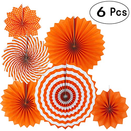 Product Cover Orange Fall Party Hanging Paper Fans Party Ceiling Hangings Thanksgiving Wedding Engagement Bridal Shower Baby Shower Birthday Party Decorations, 6pc
