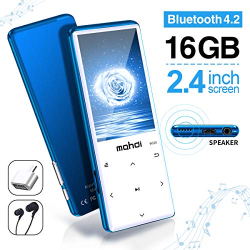 Product Cover MYMAHDI MP3 Player with Bluetooth 4.2, Touch Buttons with 2.4 inch Screen, 16GB Portable Lossless Digital Audio Player with FM Radio, Voice Recorder, Support up to 128GB, Blue