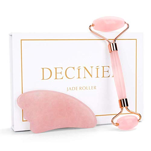 Product Cover Deciniee Jade Roller and Gua Sha Tools Set - Anti Aging Rose Quartz Roller Massager - 100% Real Natural Jade Roller for Face, Eye, Neck - Beauty Jade Facial Roller for Slimming & Firming