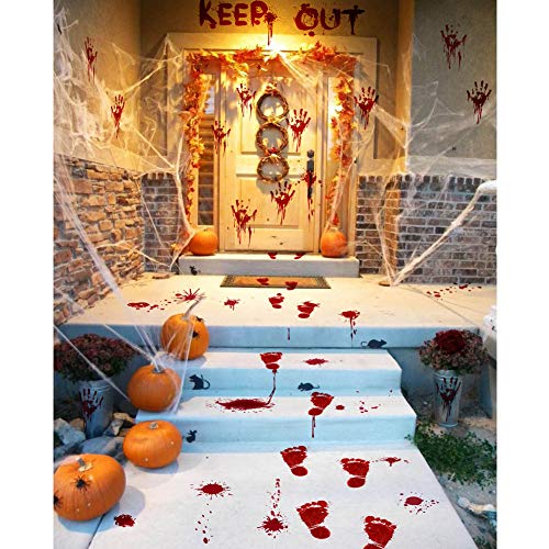 Product Cover Halloween Party Decorations Zombie Vampire Halloween Party Decor Bloody Hand Footprints Window Wall Decals Zombie Vampire Party Supplies Decorations for Kids Party Floor Sticker Clings