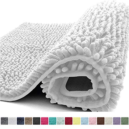 Product Cover Kangaroo Plush Luxury Chenille Bath Rug, 24x17, Extra Soft and Absorbent Shaggy Bathroom Mat Rugs, Washable, Strong Underside, Plush Carpet Mats for Kids Tub, Shower, and Bath Room, White