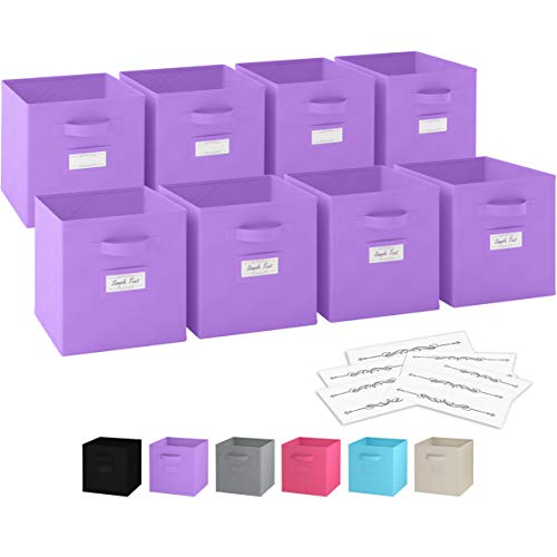 Product Cover Royexe - Storage Cubes - (Set Of 8) Storage Baskets | Features Dual Handles & 10 Label Window Cards | Cube Storage Bins | Foldable Fabric Closet Shelf Organizer | Drawer Organizer And Storage (Purple)
