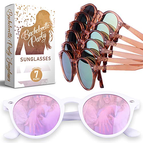 Product Cover Bachelorette Party Sunglasses Bride Tribe Rose Gold Lens Glasses, Bridal Shower Gift and Favors - Instagram Bachelorette Party Decorations/Supplies (7 Pack Set)