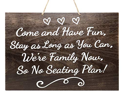 Product Cover JennyGems Wedding Signs - Come Have Fun, Stay As Long As You Can, Were Family Now, So No Seating Plan! Wedding Reception Sign - Wedding Directional Decorations, Seating Plan Sign