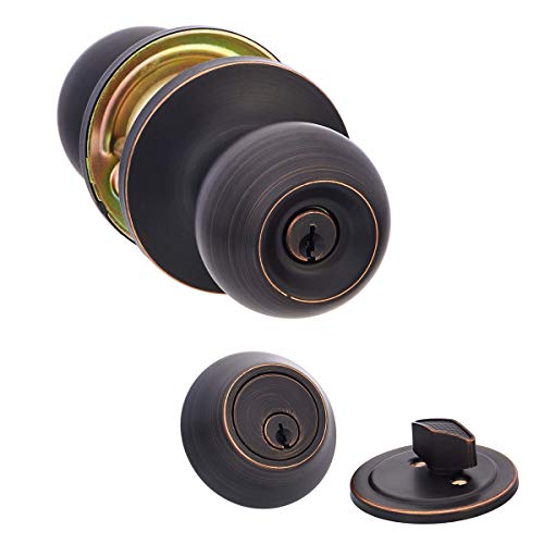 Product Cover AmazonBasics Exterior Door Knob With Lock and Deadbolt, Standard Ball, Oil Rubbed Bronze