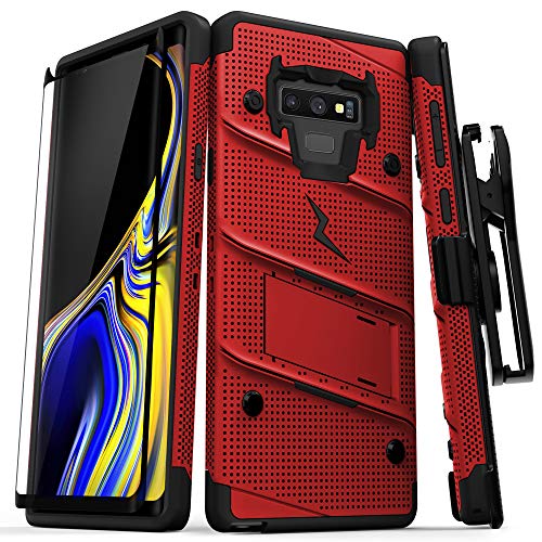 Product Cover ZIZO Bolt Series Galaxy Note 9 Case with Holster, Lanyard, Military Grade Drop Tested and Tempered Glass Screen Protector for Samsung Galaxy Note 9 Cover - Red/Black