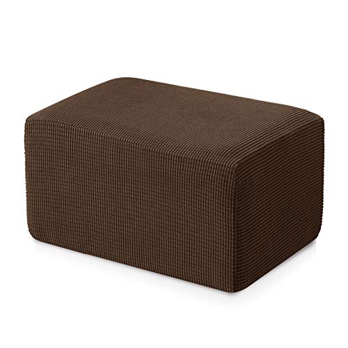 Product Cover Subrtex Stretch Storage Ottoman Slipcover Spandex Elastic Rectangle Footstool Sofa Cover for Living Room (Oversize, Coffee)