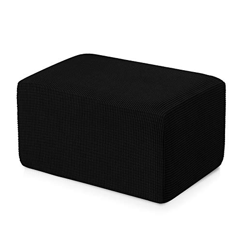 Product Cover Subrtex Stretch Storage Ottoman Slipcover Protector Spandex Elastic Rectangle Footstool Sofa Slip Cover for Foot Rest Stool Furniture in Living Room (Oversize, Black)