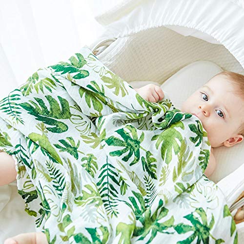 Product Cover Anbenser Newborn Baby Blanket Unisex Soft Bamboo Fiber Allergy-Free Lightweight Toddler Receiving Wrap Swaddle Blanket for Boys Girls 47 X 47 inch Soft Breathable Cotton(Leaf)