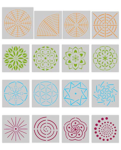 Product Cover Biubee 16 Pcs Plastic Dotting Stencils- Different Patterns Dot Painting Templates for Stone Wall Art, Canvas, Wood Furniture Painting