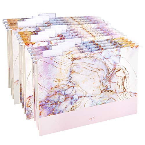 Product Cover Hanging File Folders Letter Size Assorted Durable Refined Design, 1/5-Cut Adjustable Tabs,12pcs with Gift Box，Marbling
