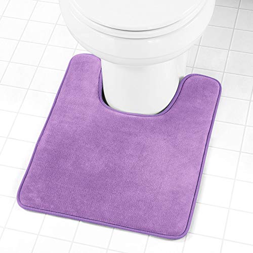 Product Cover Genteele Memory Foam Toilet Bathroom Rugs U-Shaped Contour Toilet Mat, Non Slip, Machine Washable, Absorbent, Super Cozy Velvet Bathroom Toilet Carpet, Lavender
