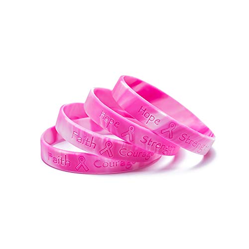 Product Cover Omgouue 48pcs Breast Cancer Awareness Bracelets Pink Ribbon Camo Silicone Win