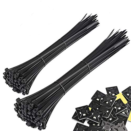 Product Cover Honyear 200 Pack Strong Large 8/12 Inch Cable ties, Black Zip Ties, Durable,Self-Locking, Heavy Duty, Outdoor UV Resistant Nylon Black tie