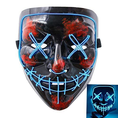 Product Cover heytech Halloween Scary Mask Cosplay Led Costume Mask EL Wire Light up for Halloween Festival Party Black-b
