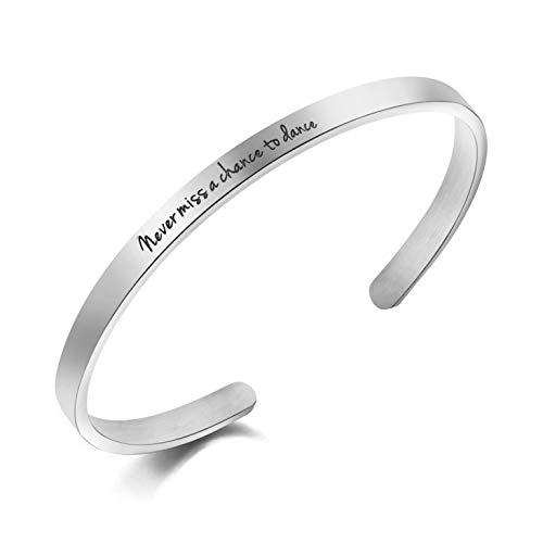 Product Cover MEMGIFT Inspirational Gifts for Women Birthday Jewelry for Teen Girl Never Miss a Chance to Dance Cuff Bracelet Women Gifts Dancers Jewelry