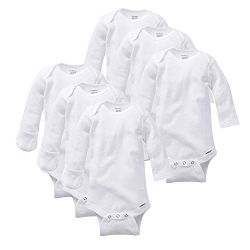 Product Cover GERBER Baby 6-Pack Long-Sleeve Mitten-Cuff Onesies Bodysuit, White, 0-3 Months