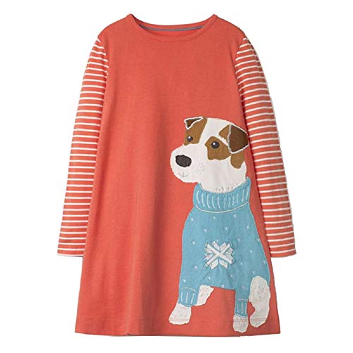Product Cover RoCoos Toddler Girls Dress Long Sleeve Cotton Animals Applique Casual Dresses 1-7 Years Christmas Dress